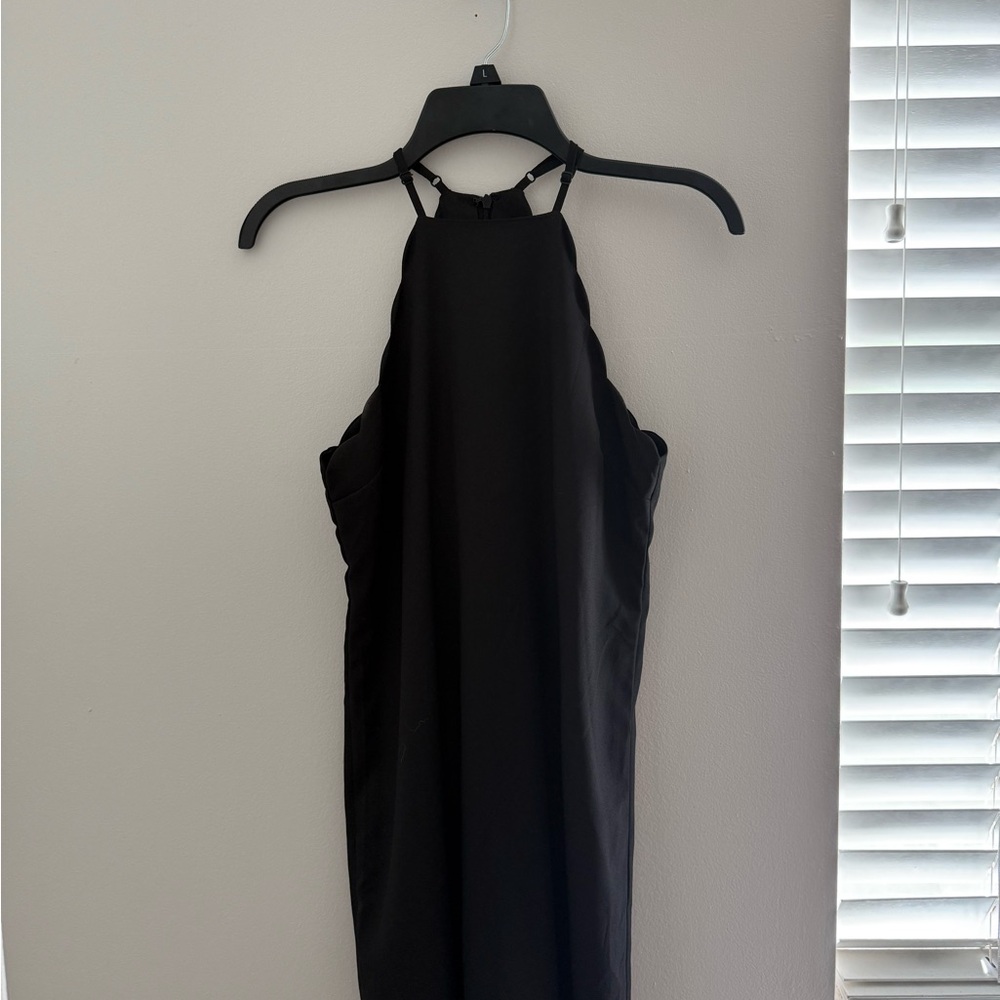lulus black mini dress scallop detail